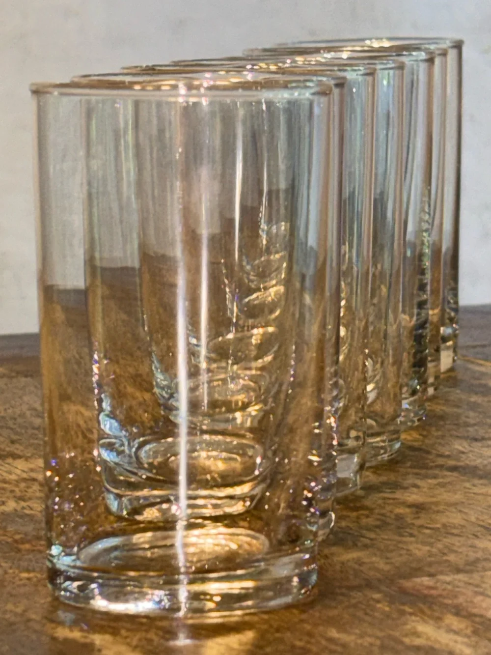 Set of 7 Clear Glass Juice Tumblers Highball Glasses Heavy Base MCM Style